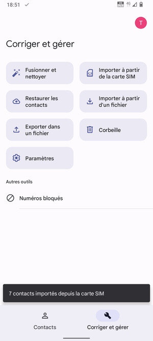 Vos contacts vont être enregistrés sur votre compte Google et dans votre téléphone lors de la prochaine synchronisation de Google.