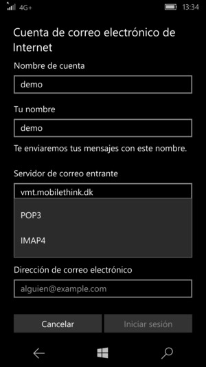 Seleccione POP3 o IMAP4