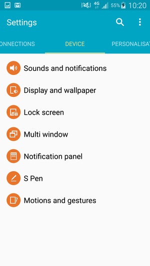 To activate your screen lock, go to the DEVICE menu and select Lock screen