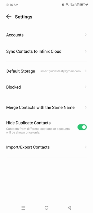 Scroll to and select Import/Export Contacts