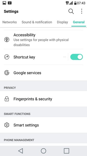 Scroll to and select Fingerprints & security