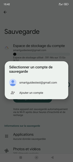 Sélectionnez votre compte de sauvegarde