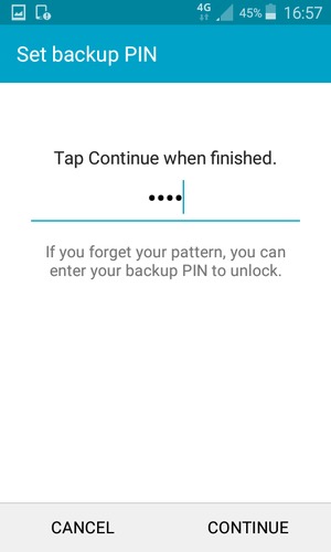 Enter Backup PIN and select CONTINUE