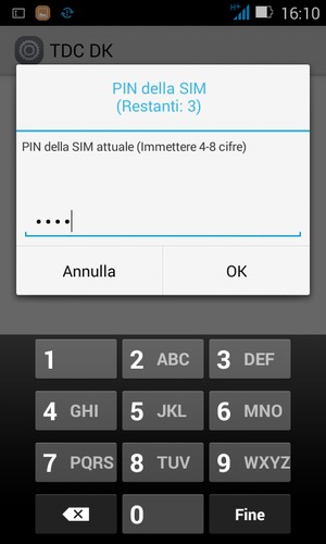 Inserisci PIN della SIM attuale e seleziona OK