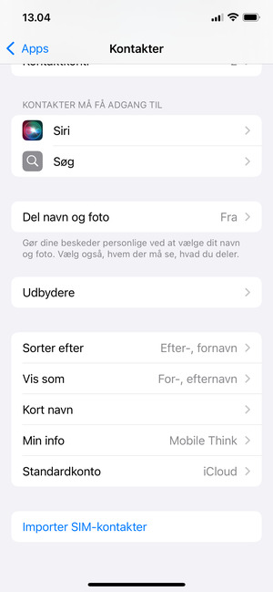 Vælg Importer SIM-kontakter