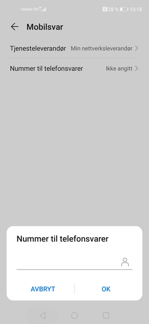 Skriv inn Nummer til telefonsvarer og velg OK