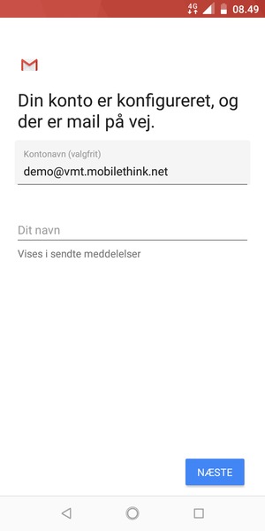 Giv din konto et navn og indtast dit navn. Vælg NÆSTE