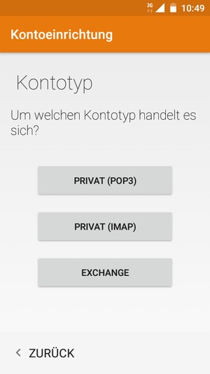 Wählen Sie PRIVAT (POP3) oder PRIVAT (IMAP)