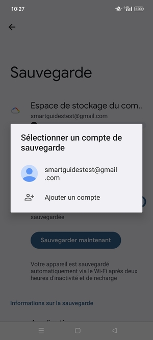 Sélectionnez votre compte de sauvegarde