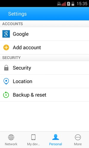Return to the Personal menu and select Google