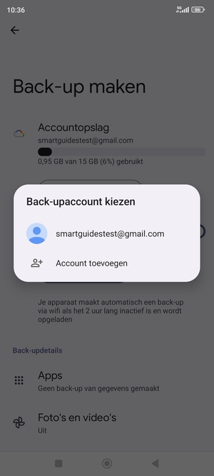 Selecteer uw back-up-account