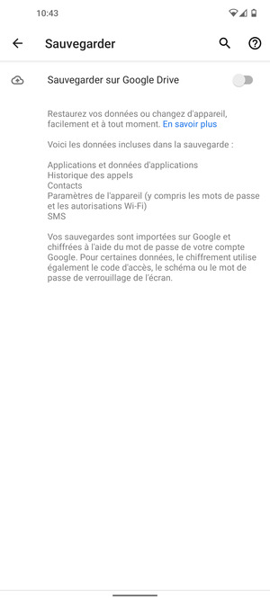 Activer le Sauvegarder sur Google Drive