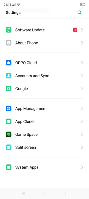 Return to the Settings menu and scroll to and select Accounts and Sync