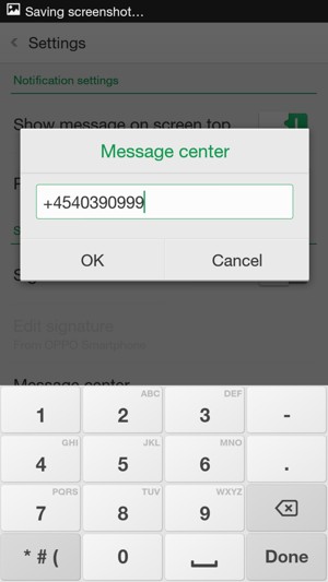 Enter the Message center number and select OK