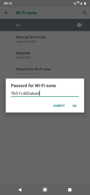 Skriv inn et Wi-Fi hotspot-passord på minst 8 tegn og velg OK