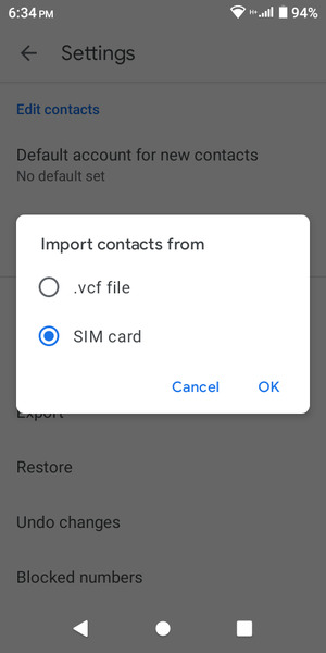 Select the SIM card and select  OK