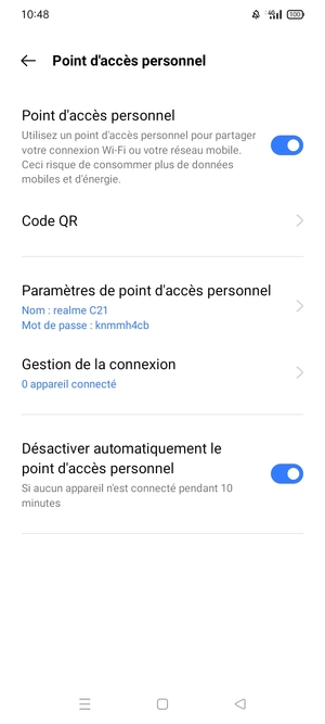 Votre téléphone est maintenant configuré pour être utilisé comme modem