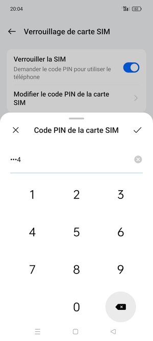 Saisissez votre Nouveau code PIN de la carte SIM et sélectionnez OK