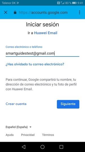 Introduzca su dirección de Gmail y seleccione Siguiente