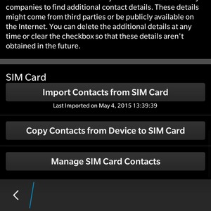 Scroll down and select Import Contacts from SIM Card