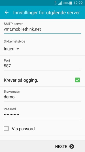 Skriv inn utgående serveradresse