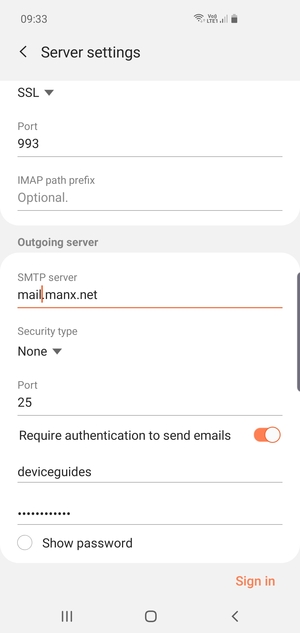Scroll down and enter Outgoing server address