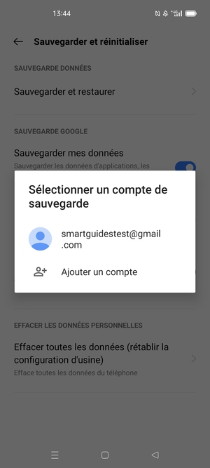 Sélectionnez votre compte de sauvegarde