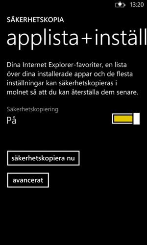 Välj säkerhetskopiera nu