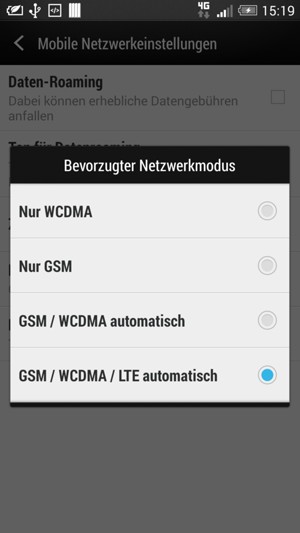 Wählen Sie GSM / WCDMA automatisch