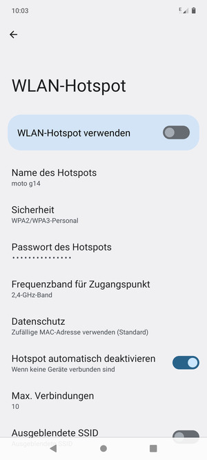 Wählen Sie Passwort des Hotspots