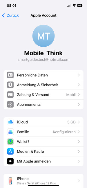 Wählen Sie iCloud