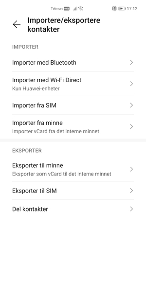 Velg Importer fra SIM