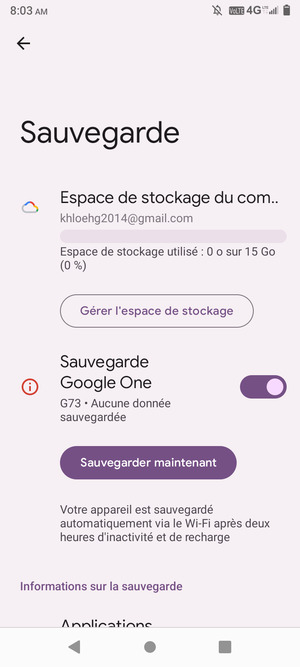 Sélectionnez Espace de stockage du compte