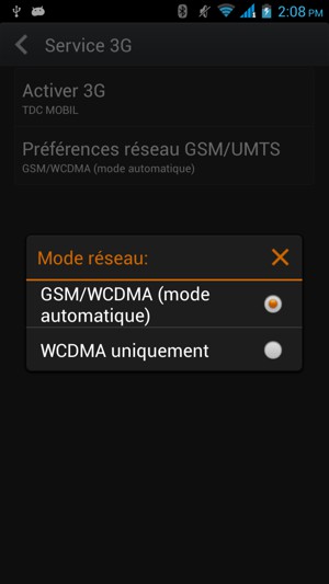 Sélectionnez GSM/WCDMA (mode automatique) pour activer la 2G et la 3G