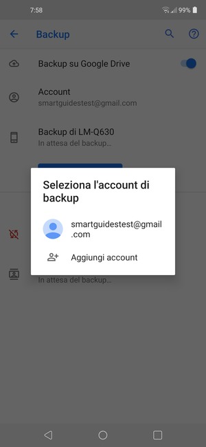 Seleziona il tuo account di backup