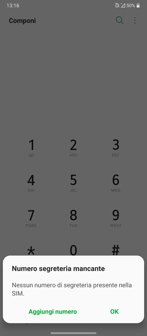 Se la segreteria telefonica non è configurata, seleziona Aggiungi numero
