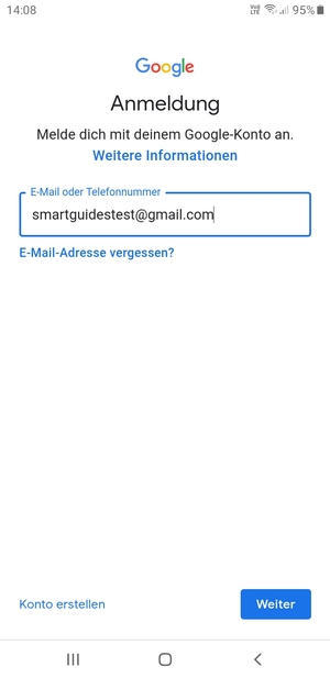 Geben Sie Ihre Gmail Adresse ein und wählen Sie Weiter