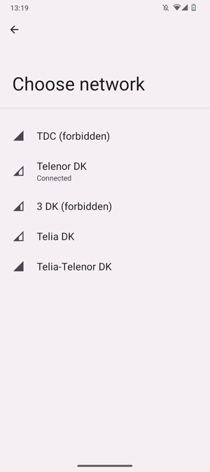 Select a network operator from the list