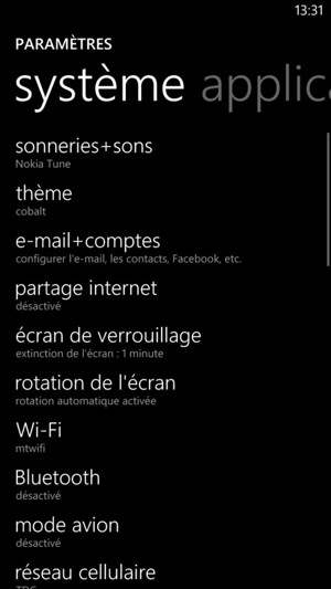 Sélectionnez partage internet