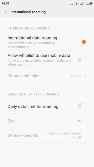Turn  International data roaming on or off