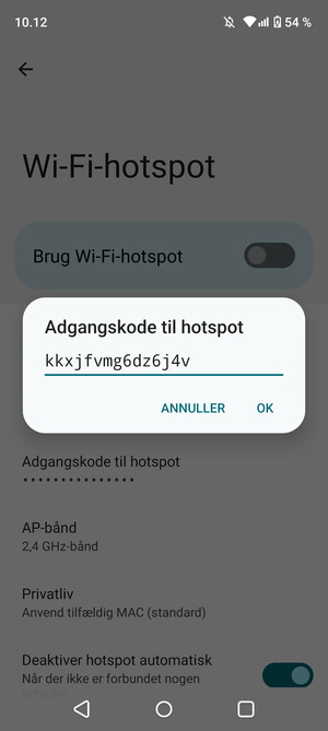 Indtast en Wi-Fi-hotspot adgangskode på minimum 8 tegn og vælg OK