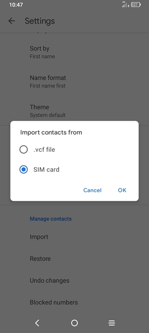 Select SIM card and select OK