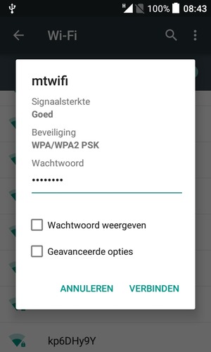Voer het WiFi-wachtwoord in en selecteer VERBINDEN