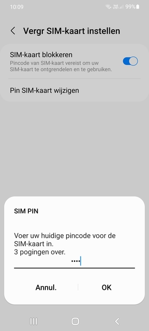 Voer uw Huidige pincode voor de SIM-kaart in en selecteer OK