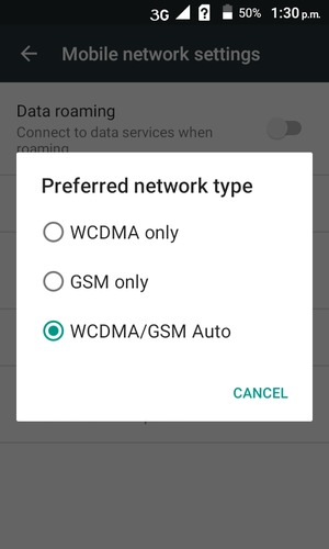 Select GSM only to enable 2G and WCDMA/GSM Auto to enable 3G