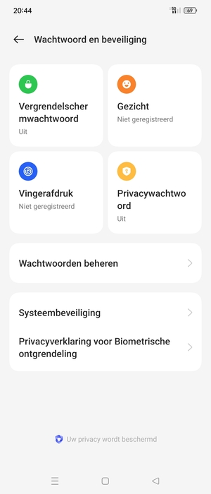 Om uw schermvergrendeling te activeren, ga naar het Wachtwoord en beveiliging-menu en selecteer Vergrendelscherm wachtwoord