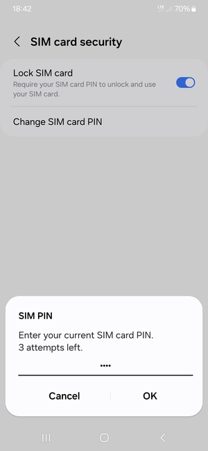 Enter your Current SIM card PIN and select OK