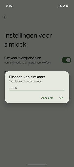 Bevestig uw nieuwe sim-pincode en selecteer OK