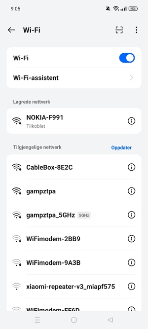 Du er nå koblet til Wi-Fi-nettverket