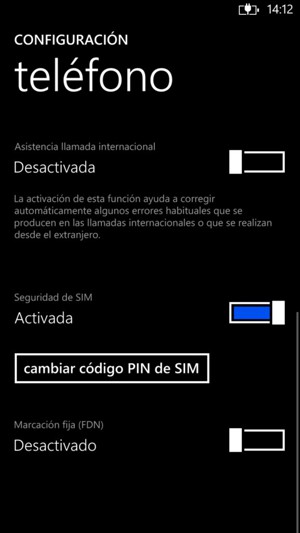 Seleccione cambiar código PIN de SIM